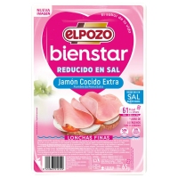 Xamón cocido extra ELPOZO Bienstar baixo en graxa reducido en sal liscos 65 g