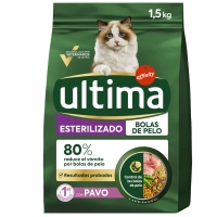 Alimento gato esterilizados ULTIMA bolas de pelo pavo 1,5 kg