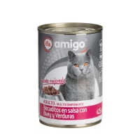 Alimento gato bocaditos salsa buey-hígado-verdura IFA AMIGO 415 g