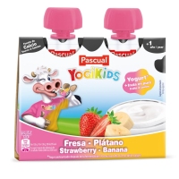 Yogur pasteurizado PASCUAL Yogikids fresa-plátano pouch 2x80 g